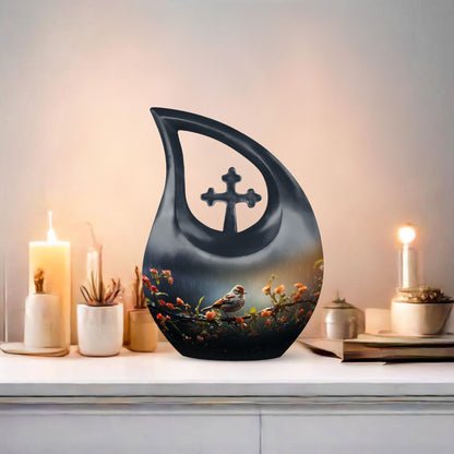 10 inch Cross Drop Sparrow Urn, Aluminium Cremation
