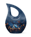 Blue Bird Cremation Urn for Human Ashes - Dark Blue Teardrop Urn