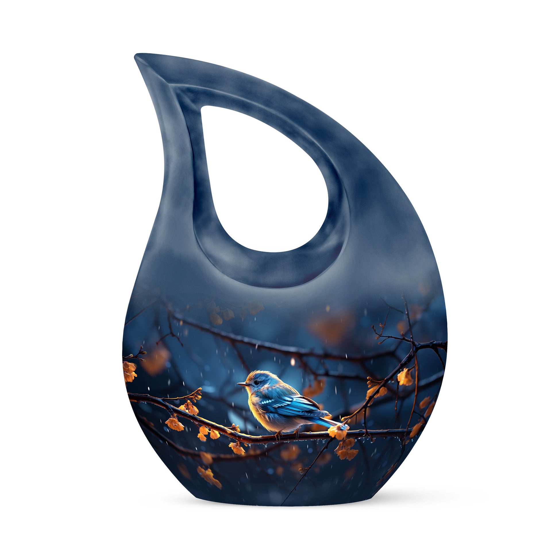 Blue Bird Cremation Urn for Human Ashes - Dark Blue Teardrop Urn