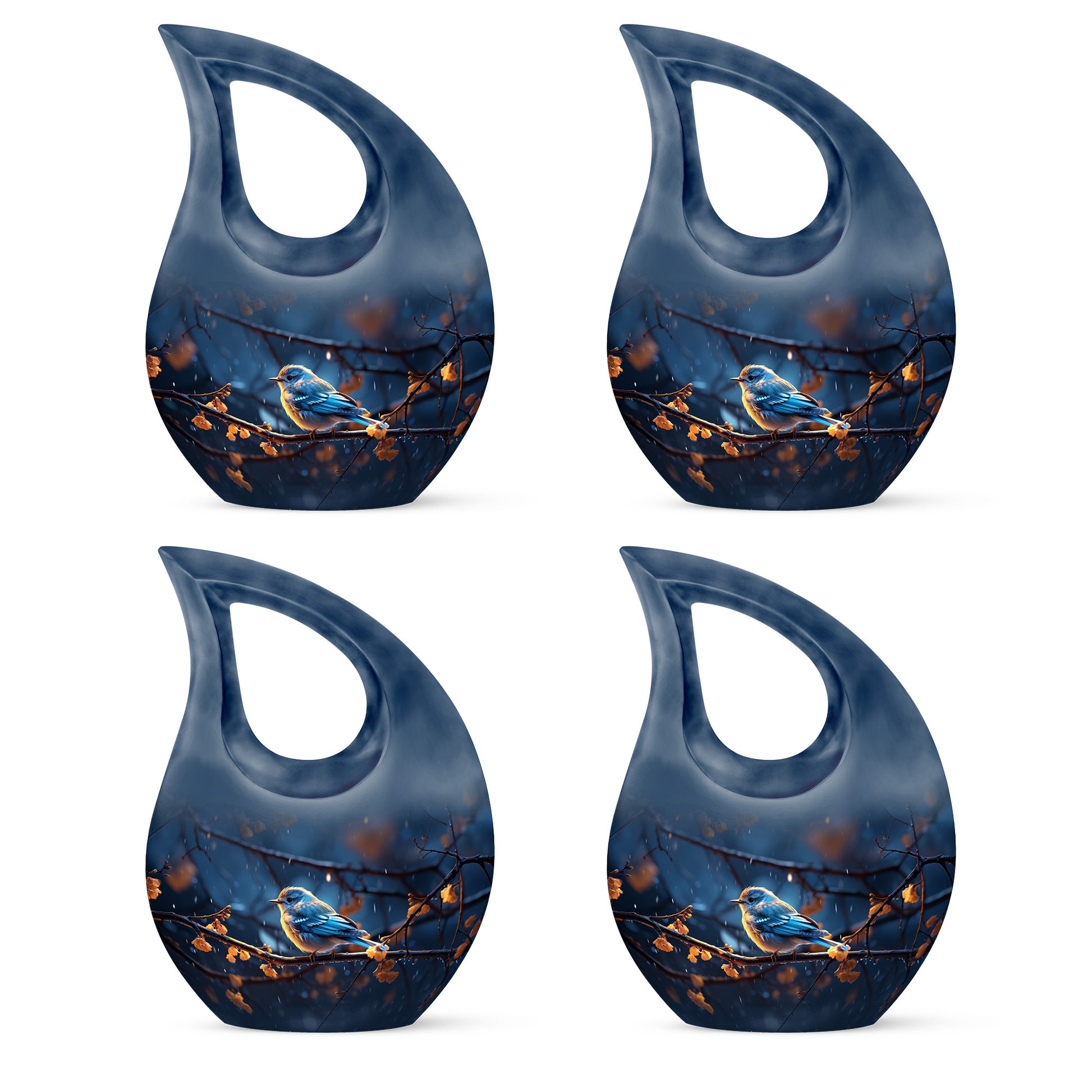 Blue Bird Cremation Urn for Human Ashes - Dark Blue Teardrop Urn