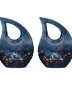 Blue Bird Cremation Urn for Human Ashes - Dark Blue Teardrop Urn