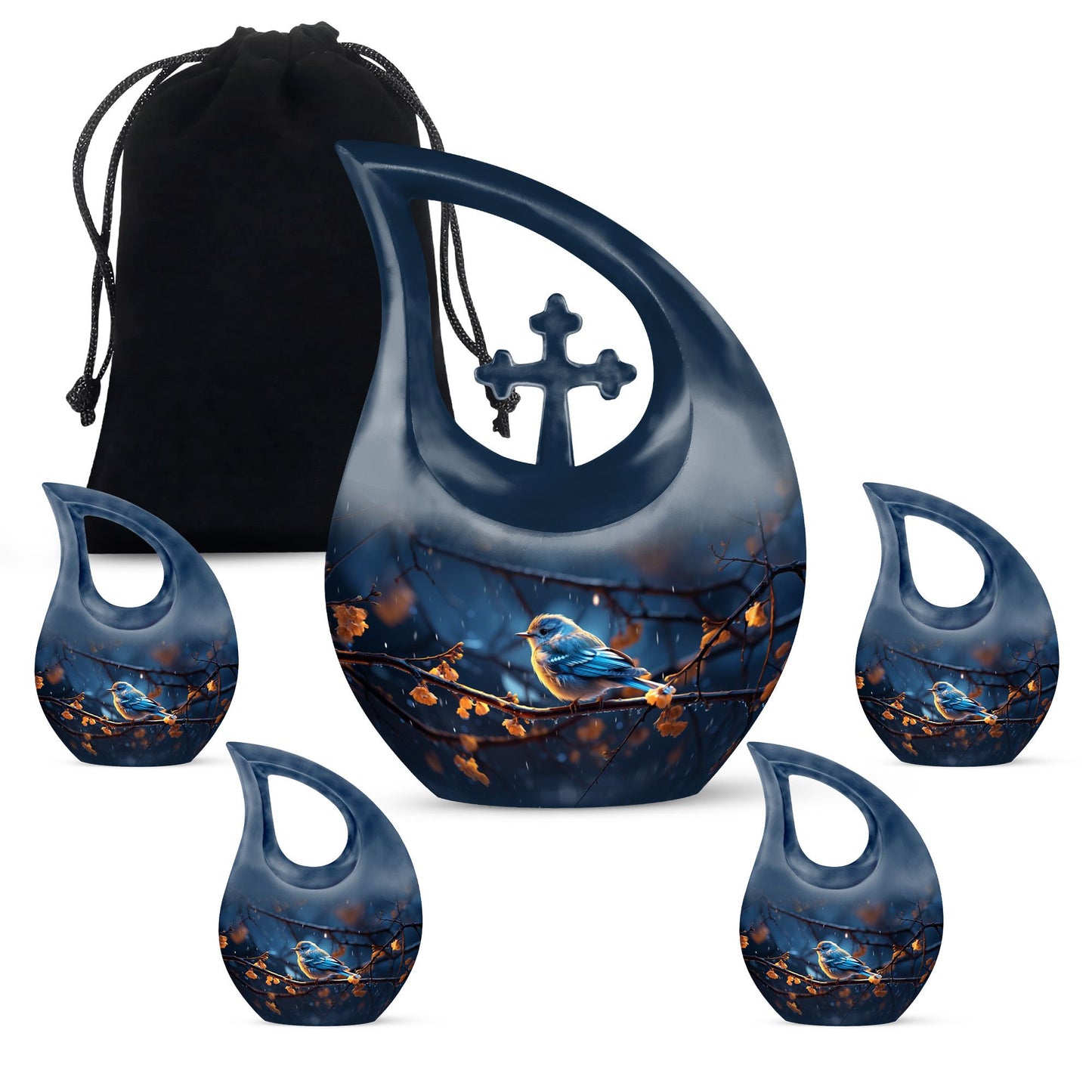 10-inch Sparrow Urn with modern Cross Drop design, comes 