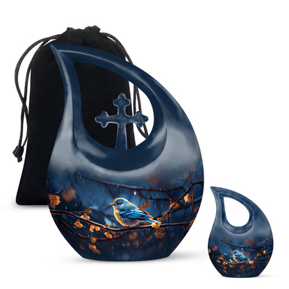 10-inch Sparrow Urn with modern Cross Drop design, comes 