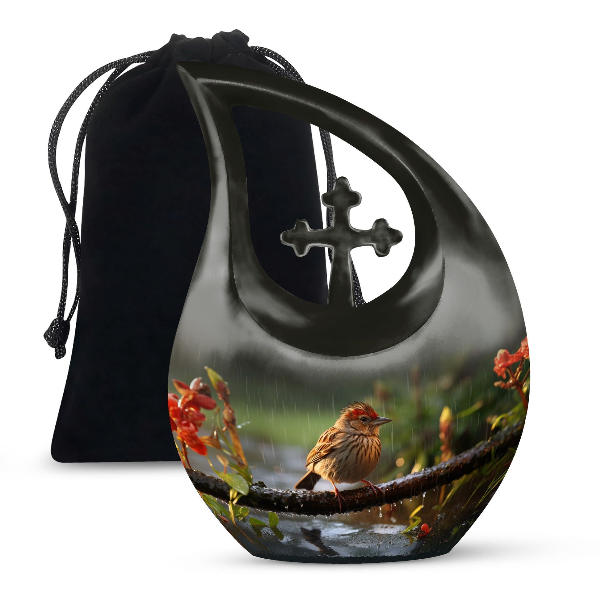 10-inch Sparrow Urn with Cross Drop design, 