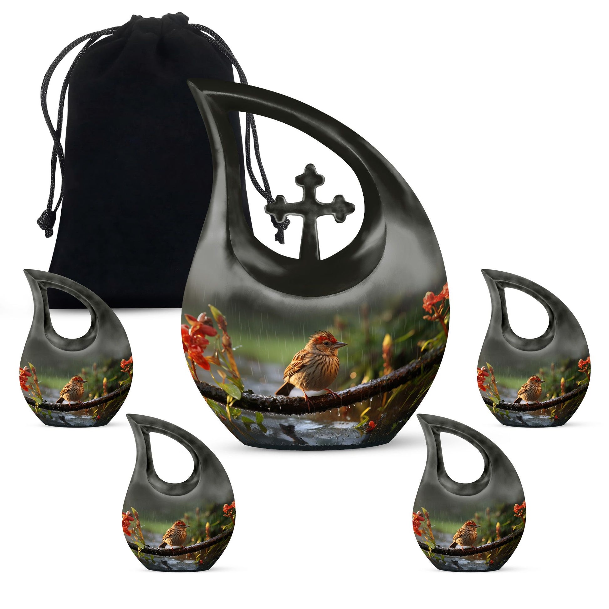 10-inch Sparrow Urn with Cross Drop design, 