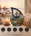 10-inch Sparrow Urn with Cross Drop design, 