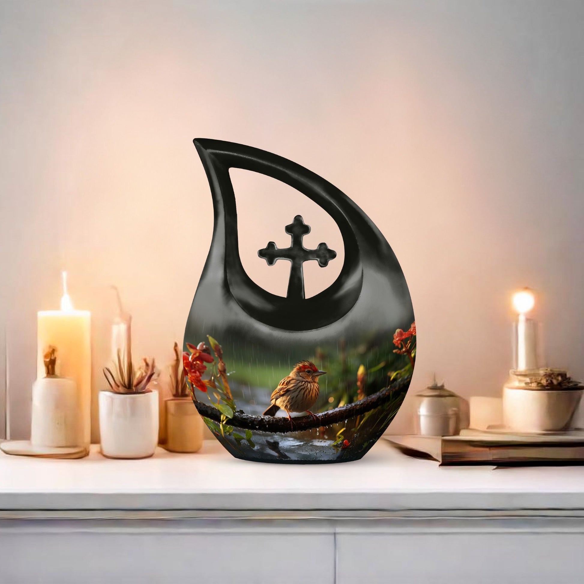 10-inch Sparrow Urn with Cross Drop design, 