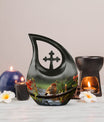 10-inch Sparrow Urn with Cross Drop design, 