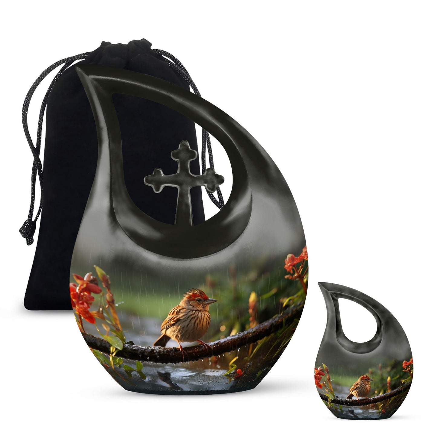 10-inch Sparrow Urn with Cross Drop design, 