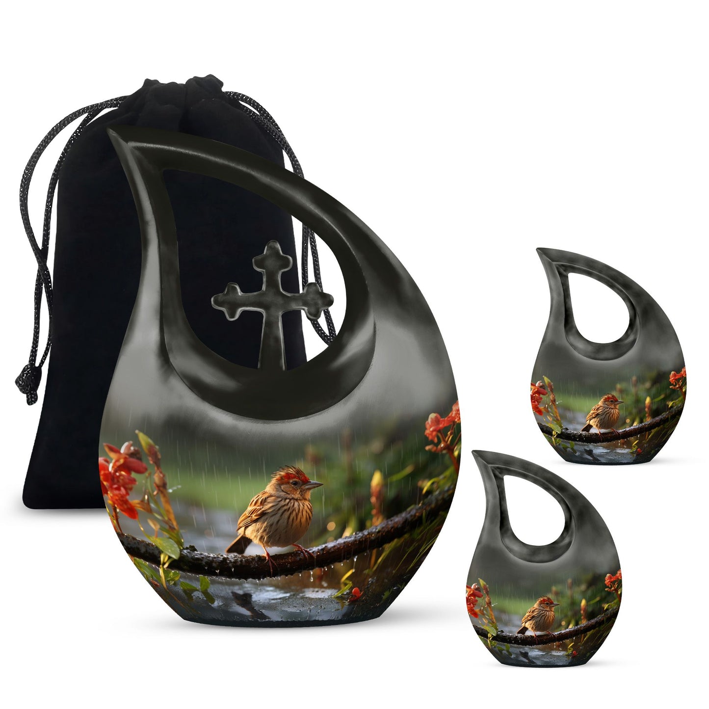10-inch Sparrow Urn with Cross Drop design, 