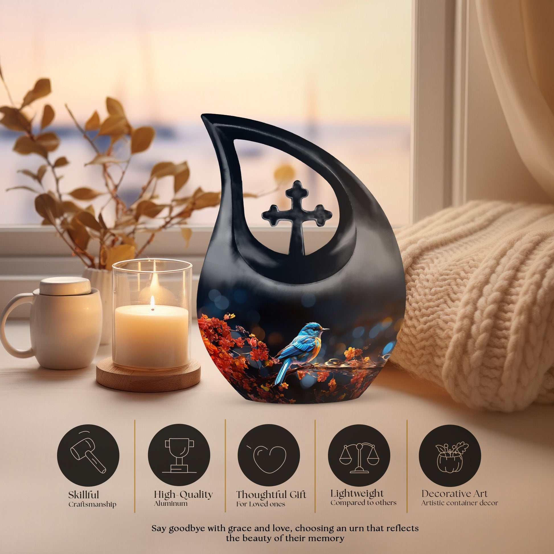 Custom made Sparrow urn with a Cross Drop design 