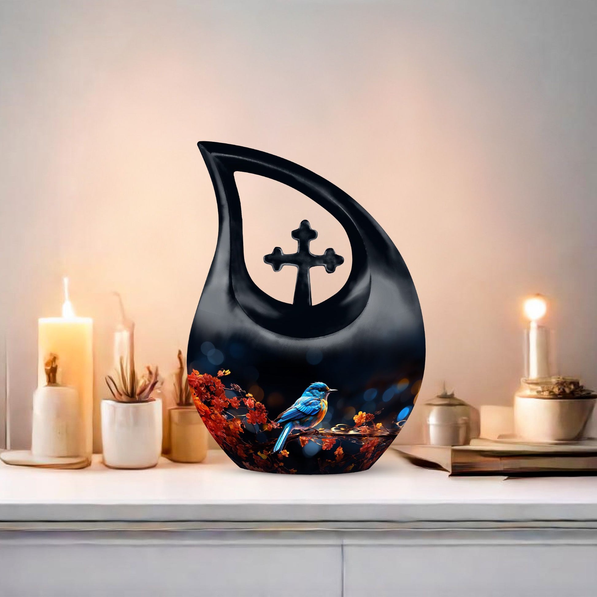 Custom made Sparrow urn with a Cross Drop design 