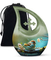 10-inch Sparrow themed Cross Drop Urn, an ashes container 
