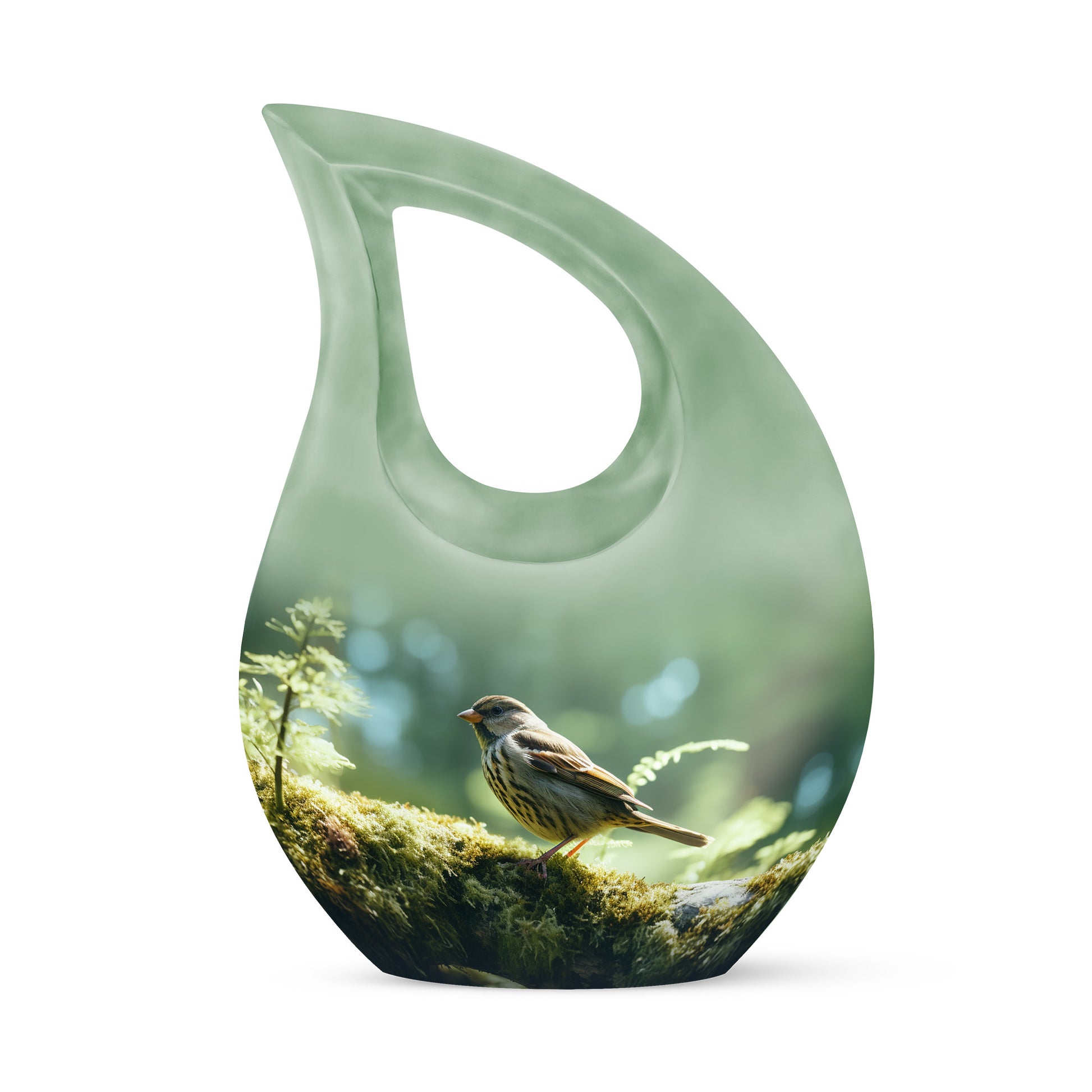 Small Finch Cremation Urn for Human Ashes - Light Green Teardrop Urn