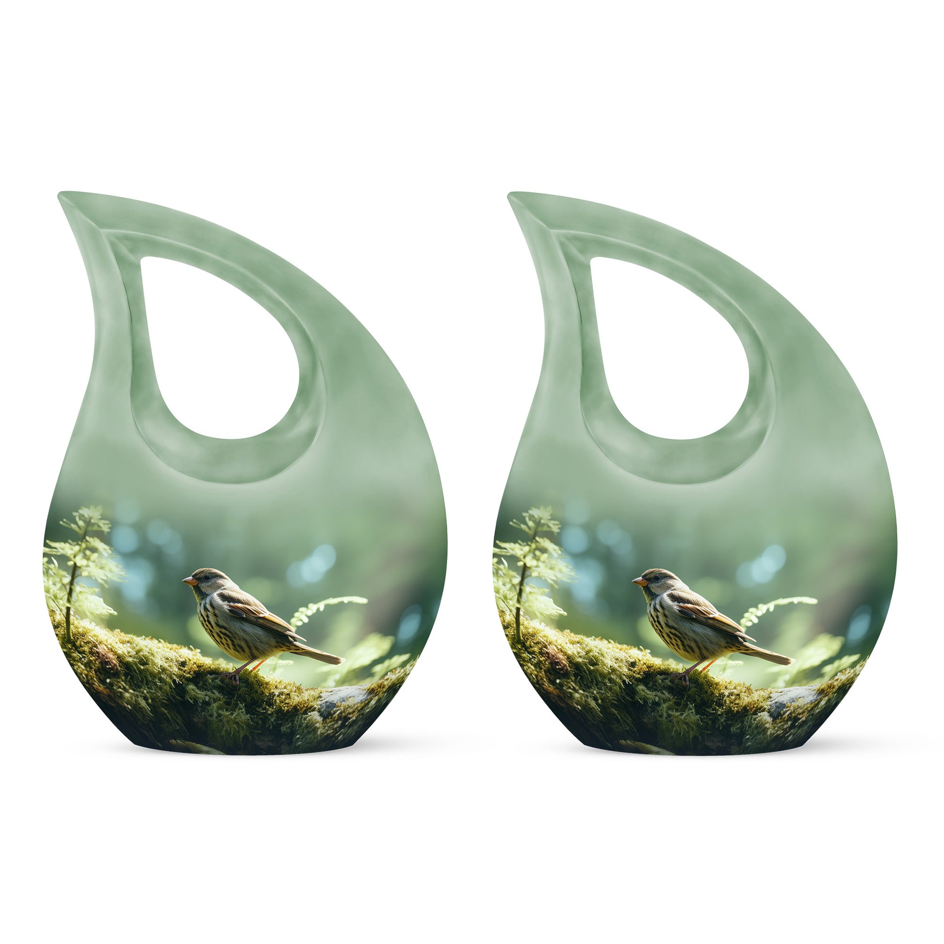 Small Finch Cremation Urn for Human Ashes - Light Green Teardrop Urn