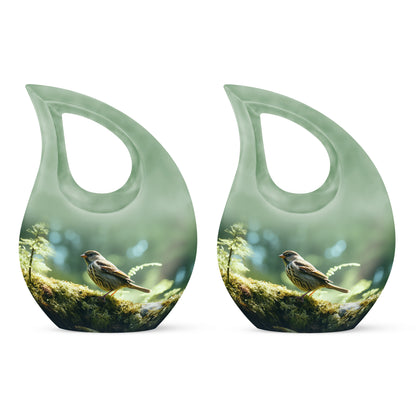 Green Personalized Bird Keepsake Urn for Human Ashes - 10-inch, 3 cu in - Yatskia