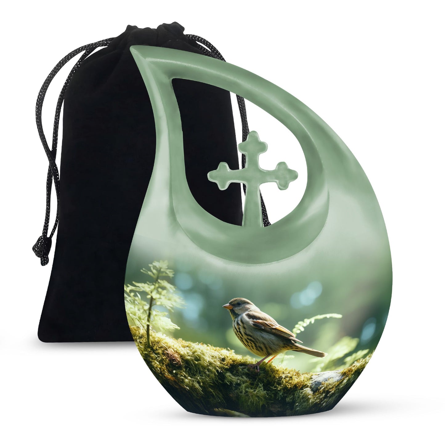 10-inch Sparrow Urn in Cross Drop design, Personalized