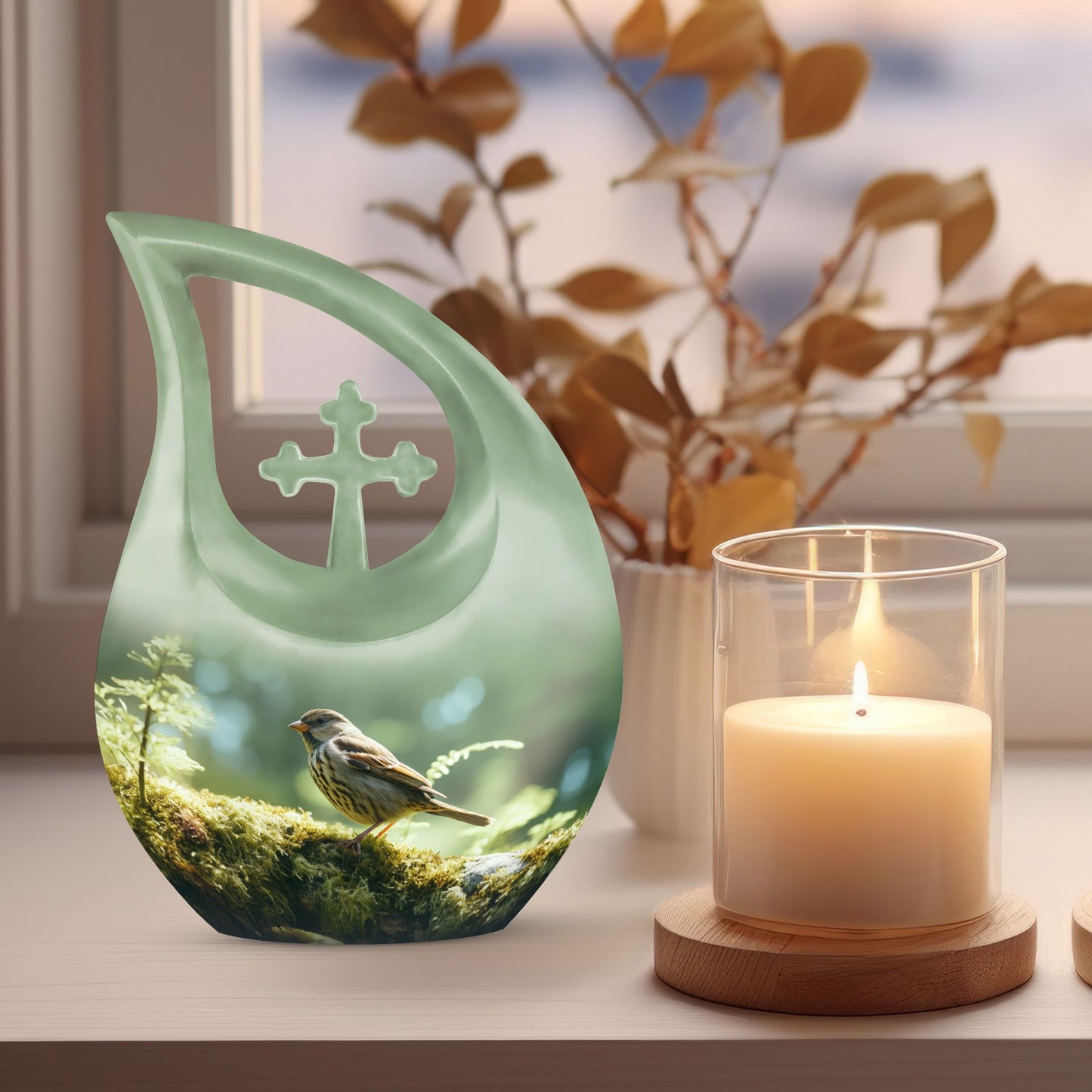 Blue Personalized Bird Cremation Urn for Human Ashes - 10-inch, 3 cu in - Yatskia