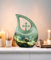 10-inch Sparrow Urn in Cross Drop design, Personalized