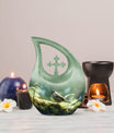 10-inch Sparrow Urn in Cross Drop design, Personalized
