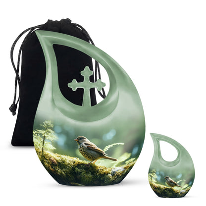 10-inch Sparrow Urn in Cross Drop design, Personalized