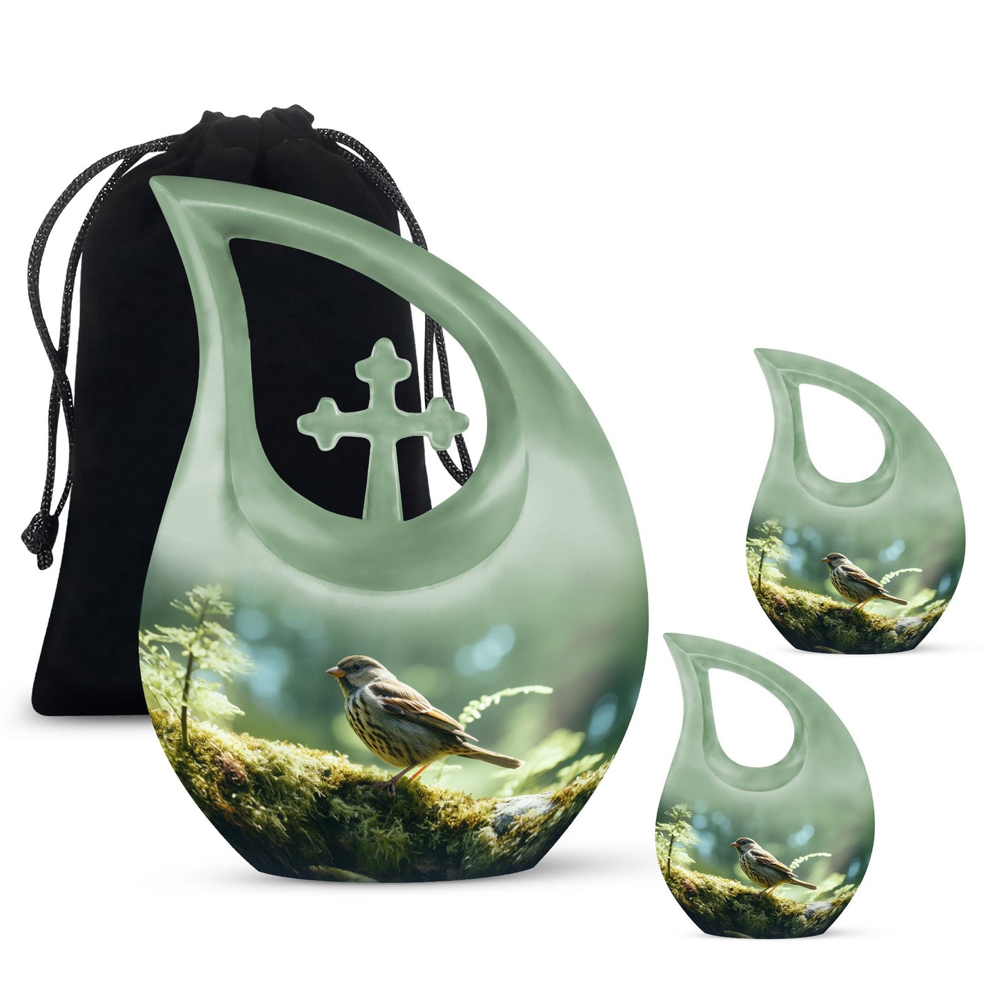 10-inch Sparrow Urn in Cross Drop design, Personalized