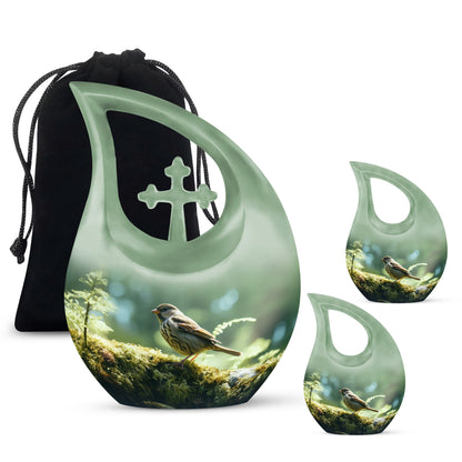 10-inch Sparrow Urn in Cross Drop design, Personalized