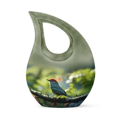 Green Personalized Bird Keepsake Urn for Human Ashes - 10-inch, 3 cu in - Yatskia