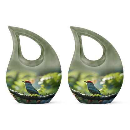 Green Personalized Bird Keepsake Urn for Human Ashes - 10-inch, 3 cu in - Yatskia