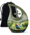 Small Finch Cremation Urn for Human Ashes - Light Green Teardrop Urn