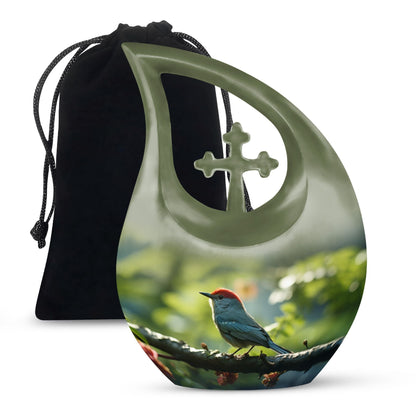 Green Personalized Bird Keepsake Urn for Human Ashes - 10-inch, 3 cu in - Yatskia