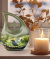 Small Finch Cremation Urn for Human Ashes - Light Green Teardrop Urn