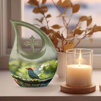 Green Personalized Bird Keepsake Urn for Human Ashes - 10-inch, 3 cu in - Yatskia