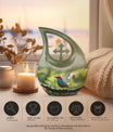 Sparrow themed 10 inch Medium memorial urn, Cross Drop