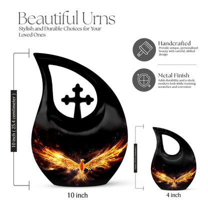 10-inch Large Phoenix Urn with Cross Drop 