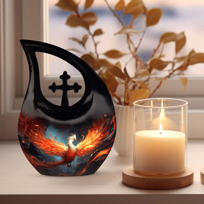 10-inch Phoenix Urn, Modern Cross Drop design,