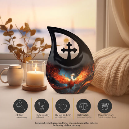10-inch Phoenix Urn, Modern Cross Drop design,