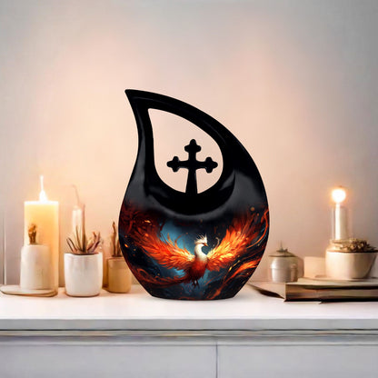 10-inch Phoenix Urn, Modern Cross Drop design,