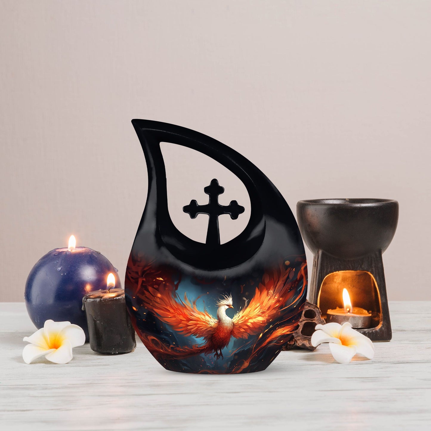 10-inch Phoenix Urn, Modern Cross Drop design,