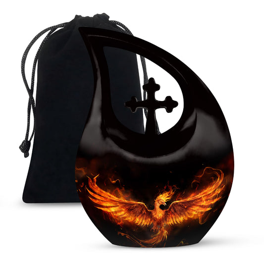 Phoenix themed 10-inch Aluminum Cross Drop Urn