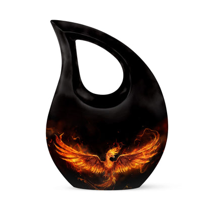 Phoenix themed 10-inch Aluminum Cross Drop Urn
