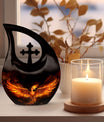 Phoenix themed 10-inch Aluminum Cross Drop Urn