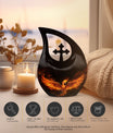 Phoenix themed 10-inch Aluminum Cross Drop Urn