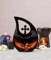 Phoenix themed 10-inch Aluminum Cross Drop Urn