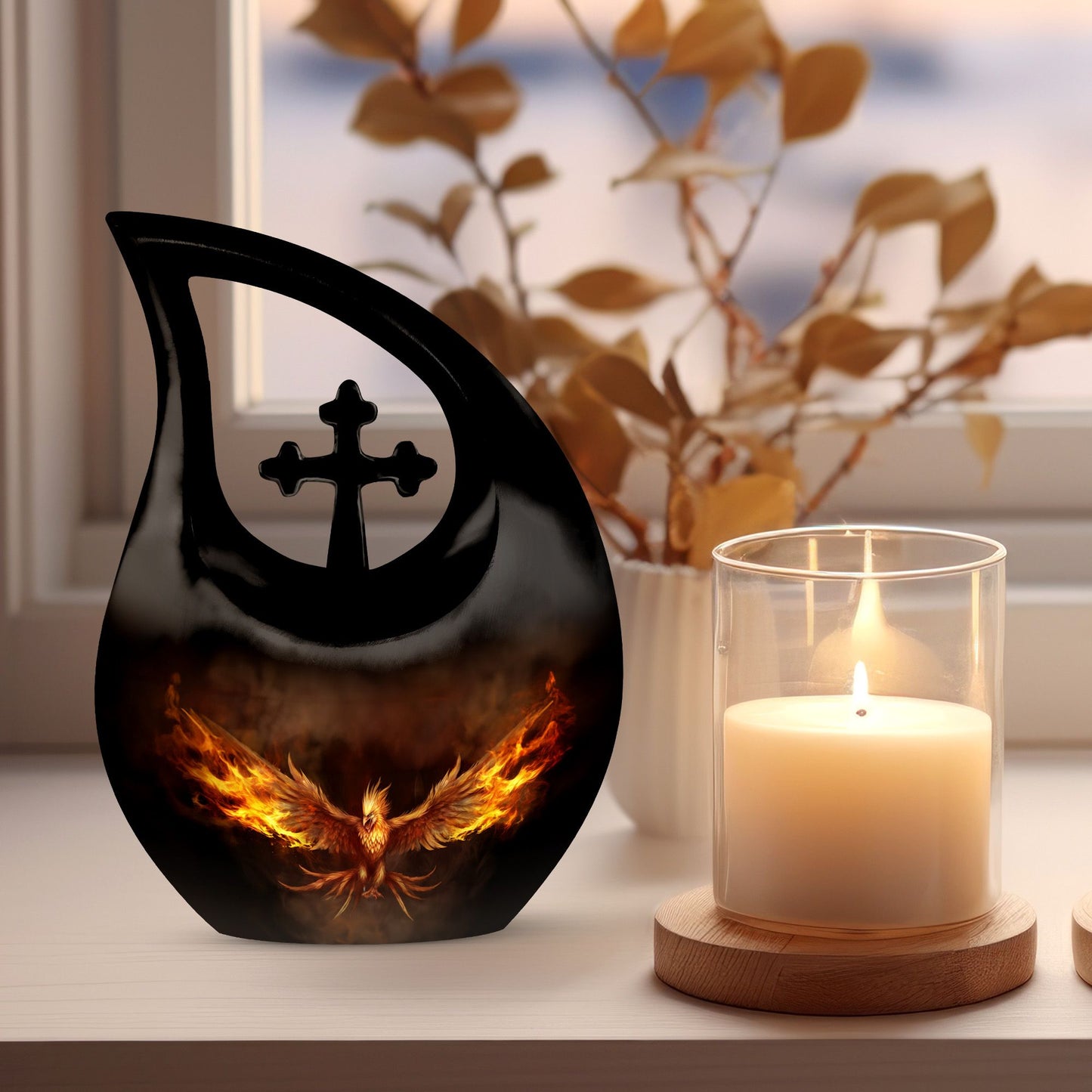 10-inch Phoenix urn with cross drop design, 