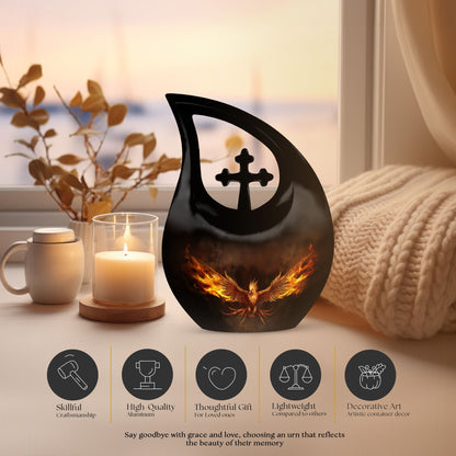 10-inch Phoenix urn with cross drop design, 