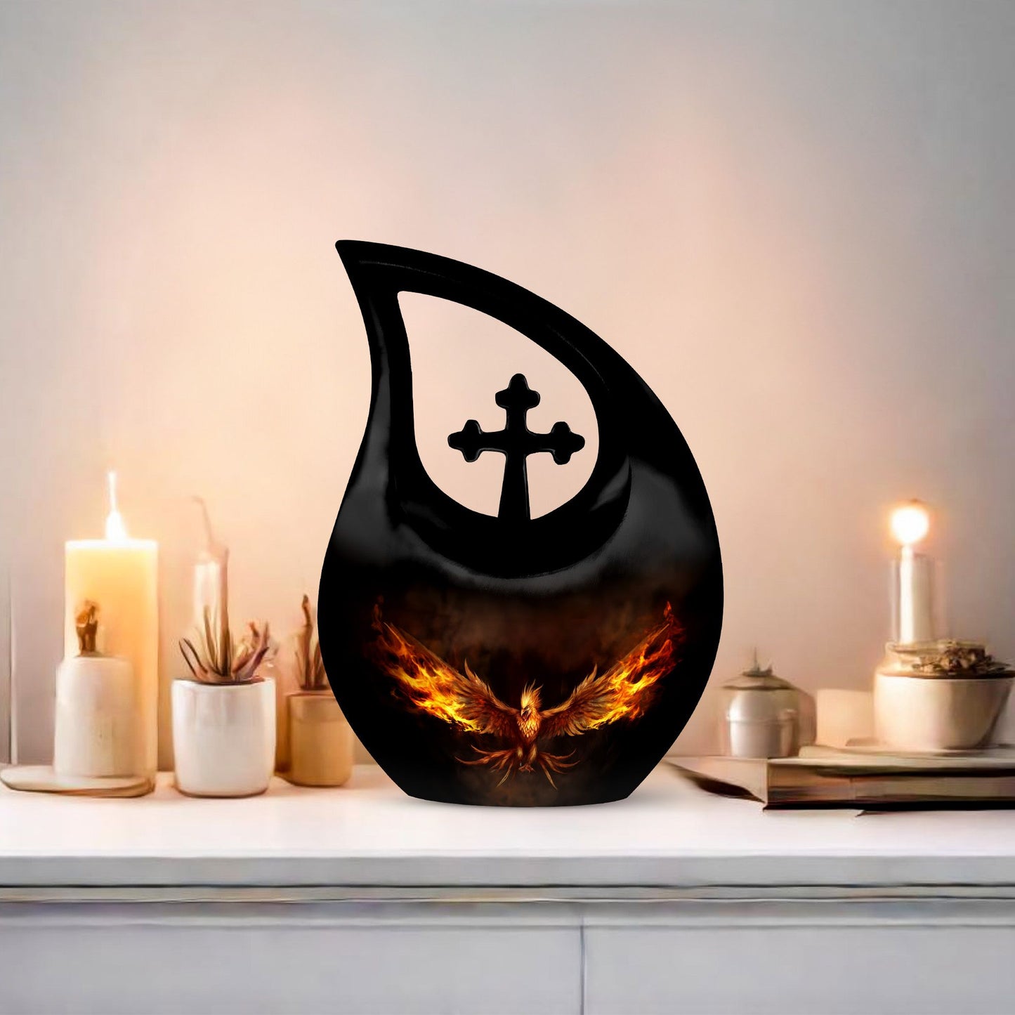 10-inch Phoenix urn with cross drop design, 