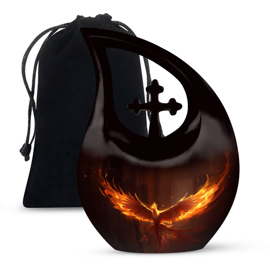 10 inch Phoenix Urn with Cross Drop design for burial, 