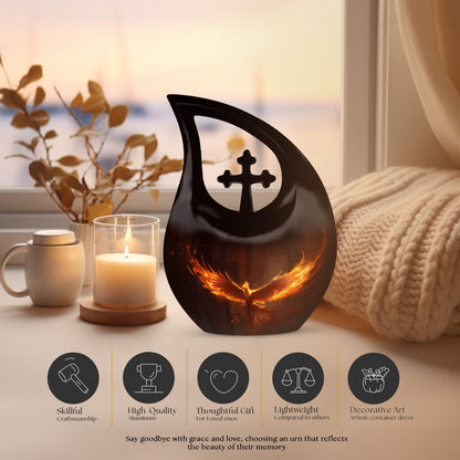 10 inch Phoenix Urn with Cross Drop design for burial, 