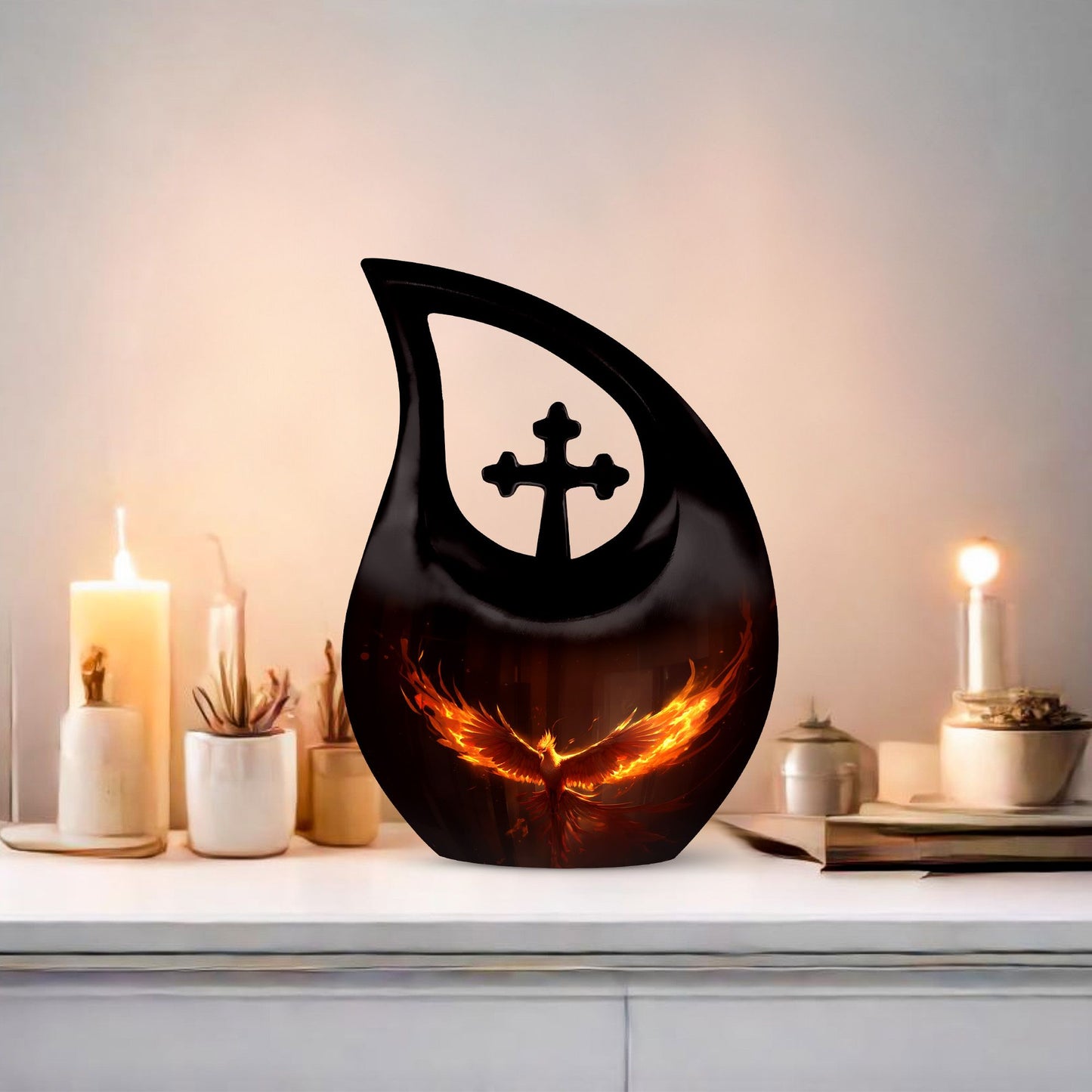 10 inch Phoenix Urn with Cross Drop design for burial, 